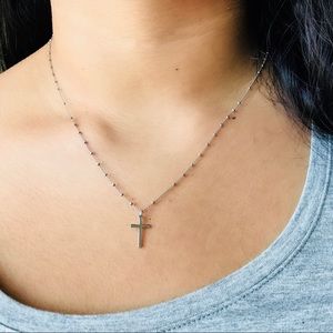 Sterling Silver Cross and Bead Delicate Necklace